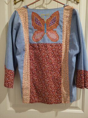 Butterfly Top Womens Vintage Shirt Quilted Boho Hippie